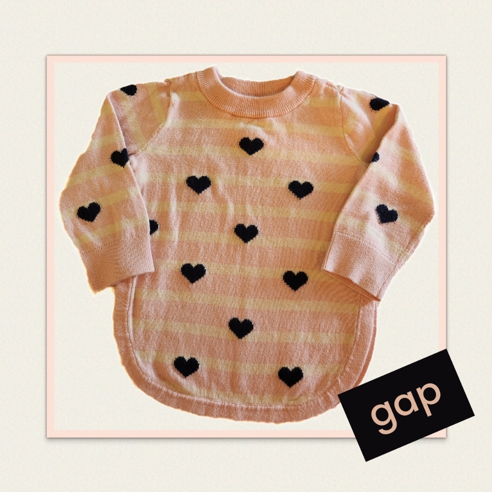 Gap Pink and navy Lightweight heart sweater, Size 12-18 Mos
